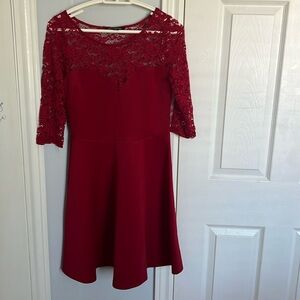 Unworn Red Dress with Lace Sleeves and Detailing | Size Medium